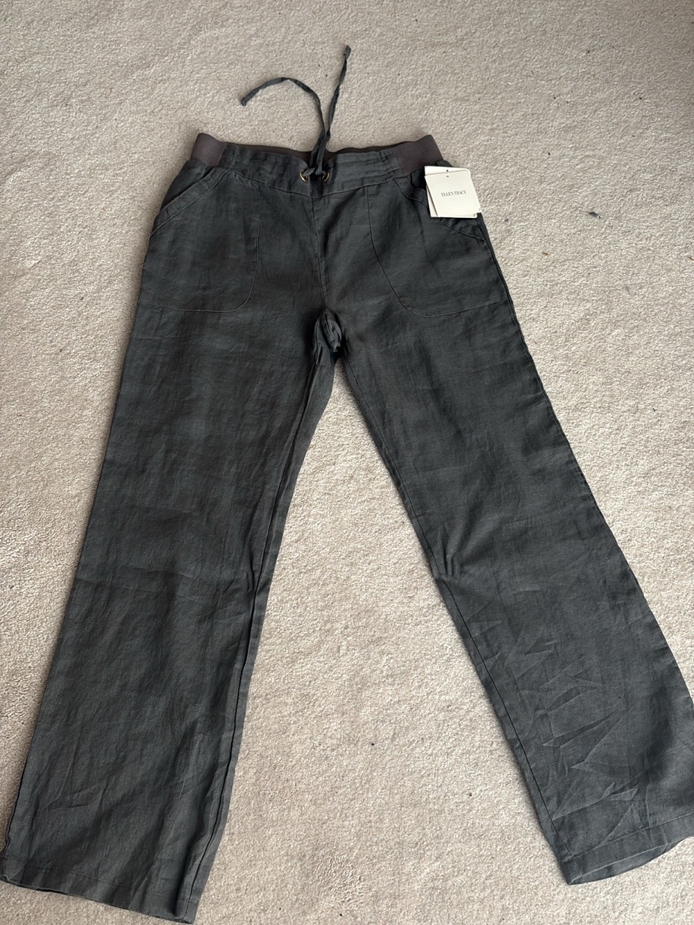 Ellen Tracy Iron Linen-Blend Drawstring Chinos